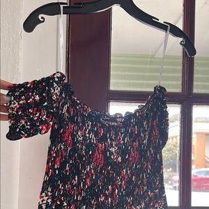 Lulu's Black and Red Puff Sleeve Midi Dress